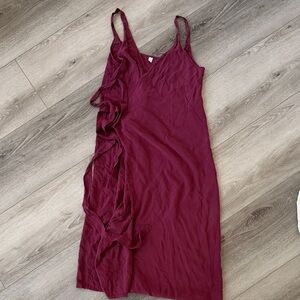 Elegant Burgundy Sleeveless Wrap MIDI Dress